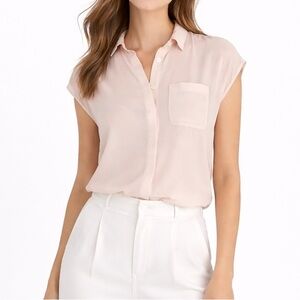 Banana Republic Silk Pocket Blouse Cap Sleeve Pink Pearl XS